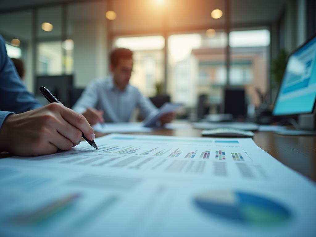 Modern office environment with financial documents